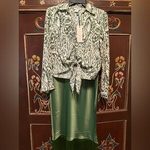 Rachel Zoe Green Fringe Skirt and Floral Tie Blouse
